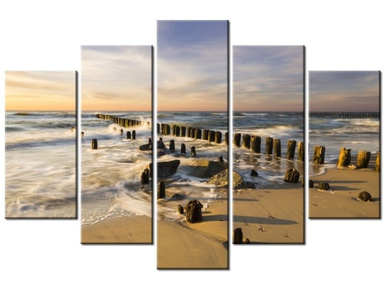 Obraz, Zachód słońca nad morską plażą, 5 elementów, 150x100 cm Oobrazy