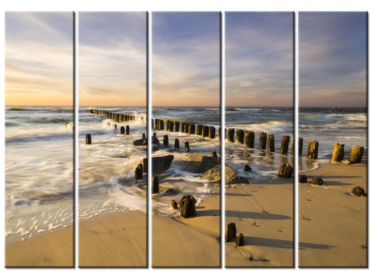 Obraz Zachód słońca nad morską plażą, 5 elementów, 225x160 cm Oobrazy