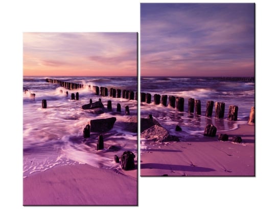 Obraz Zachód słońca nad morską plażą w fiolecie, 2 elementy, 80x70 cm Oobrazy
