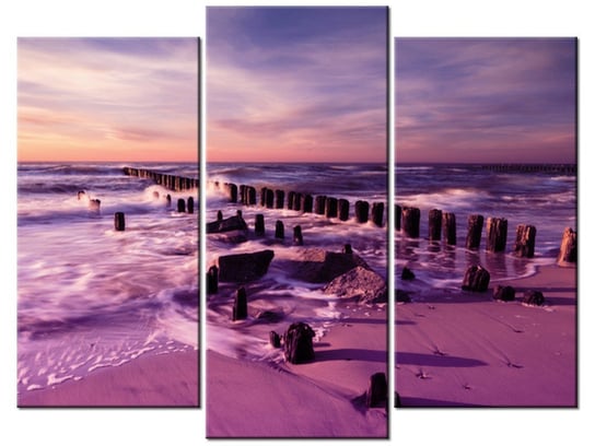 Obraz Zachód słońca nad morską plażą w fiolecie, 3 elementy, 90x70 cm Oobrazy