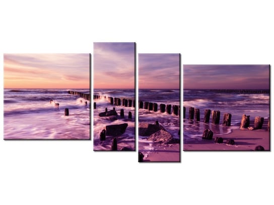 Obraz Zachód słońca nad morską plażą w fiolecie, 4 elementy, 120x55 cm Oobrazy