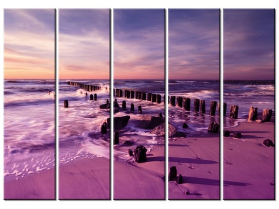 Obraz Zachód słońca nad morską plażą w fiolecie, 5 elementów, 225x160 cm Oobrazy