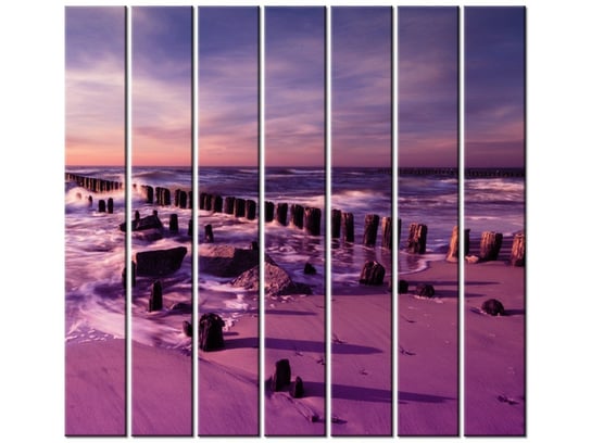 Obraz Zachód słońca nad morską plażą w fiolecie, 7 elementów, 210x195 cm Oobrazy