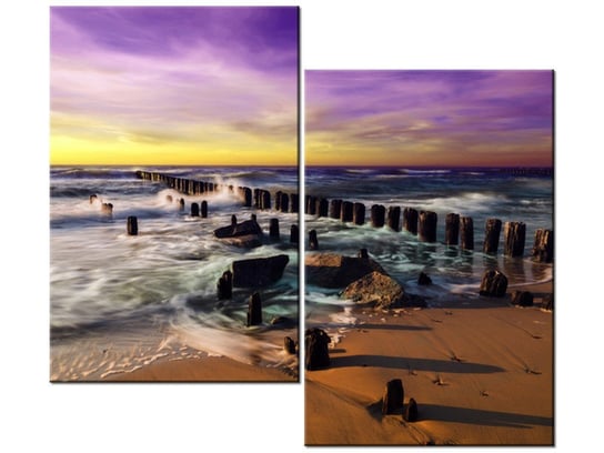 Obraz Zachód słońca nad morską plażą z fioletowym niebem, 2 elementy, 80x70 cm Oobrazy