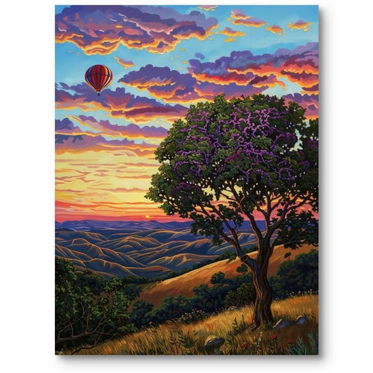 Obraz zachód słońca w górach drzewo balon do salonu pomarańczowo-fioletowy 40x50 cm MieszkoMieszko