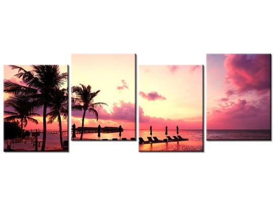 Obraz Zachód słońca w różu na plaży na Malediwach, 4 elementy, 120x45 cm Oobrazy