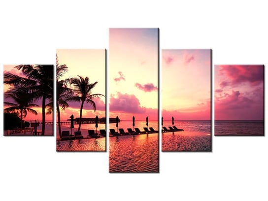 Obraz Zachód słońca w różu na plaży na Malediwach, 5 elementów, 125x70 cm Oobrazy