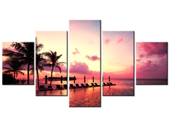 Obraz Zachód słońca w różu na plaży na Malediwach, 5 elementów, 150x80 cm Oobrazy