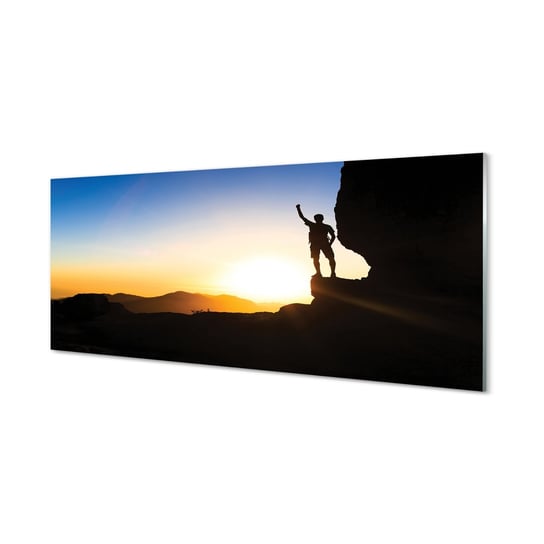 Obraz zdjęcie na szkle TULUP Zachód góry człowiek, 125x50 cm Tulup