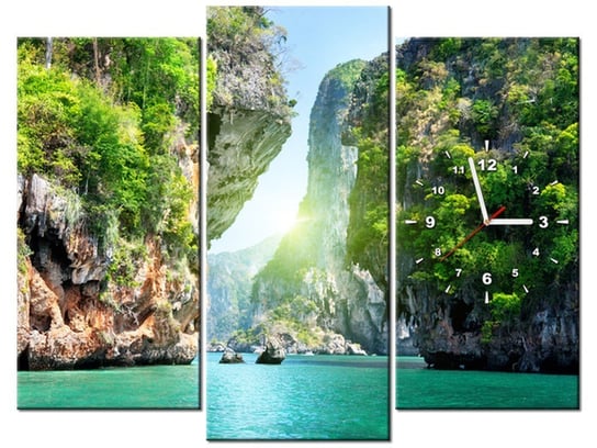 Obraz zegarem, Skały i morze w Tajlandii, 3 elementy, 90x70 cm Oobrazy
