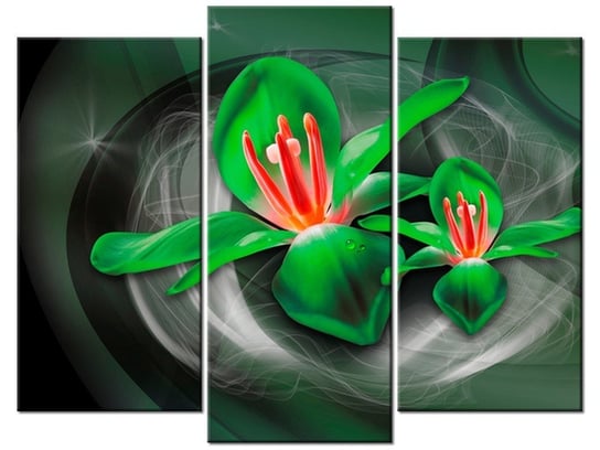 Obraz Zielone kosmiczne kwiaty - Jakub Banaś, 3 elementy, 90x70 cm Oobrazy