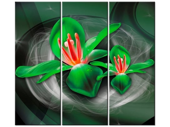 Obraz Zielone kosmiczne kwiaty - Jakub Banaś, 3 elementy, 90x80 cm Oobrazy