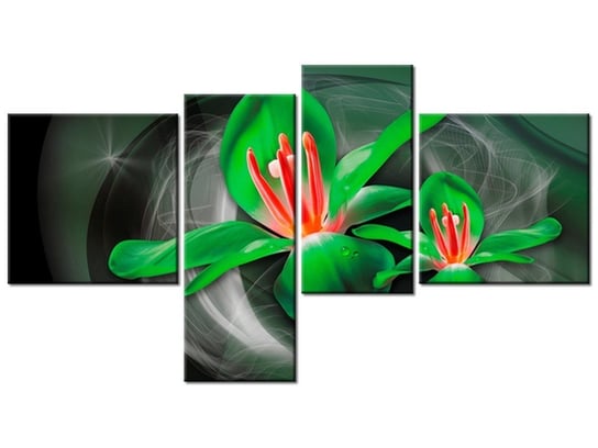 Obraz Zielone kosmiczne kwiaty - Jakub Banaś, 4 elementy, 100x55 cm Oobrazy