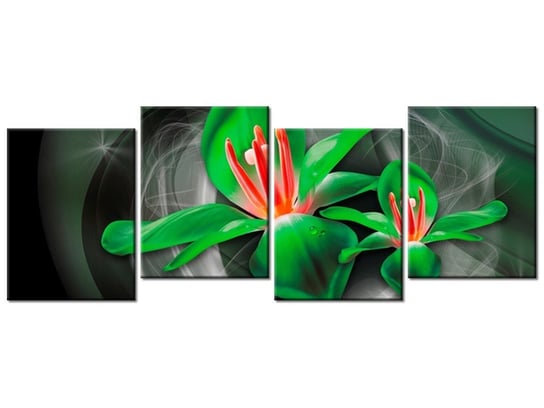 Obraz Zielone kosmiczne kwiaty - Jakub Banaś, 4 elementy, 120x45 cm Oobrazy