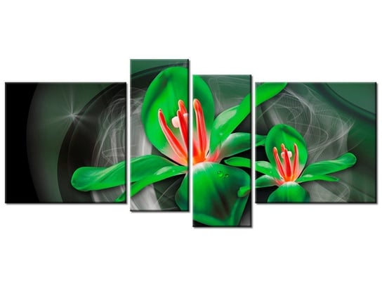 Obraz Zielone kosmiczne kwiaty - Jakub Banaś, 4 elementy, 120x55 cm Oobrazy