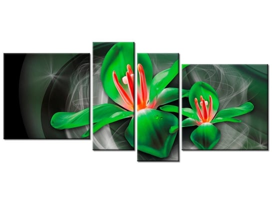 Obraz Zielone kosmiczne kwiaty - Jakub Banaś, 4 elementy, 120x55 cm Oobrazy