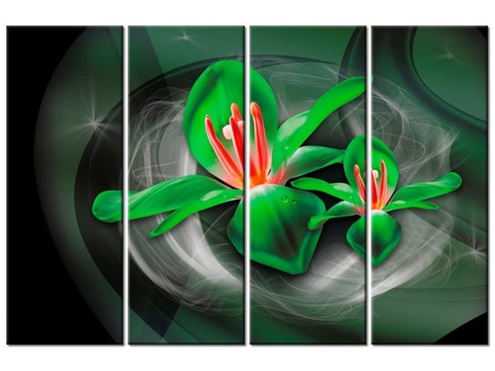 Obraz Zielone kosmiczne kwiaty - Jakub Banaś, 4 elementy, 120x80 cm Oobrazy
