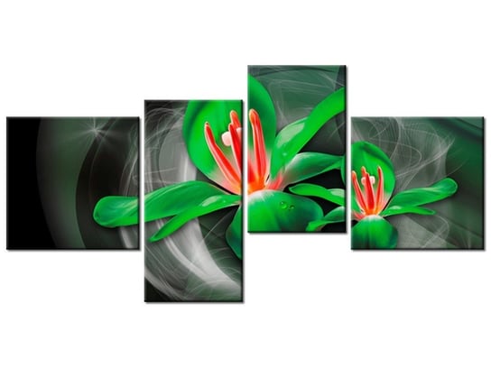 Obraz Zielone kosmiczne kwiaty - Jakub Banaś, 4 elementy, 140x70 cm Oobrazy