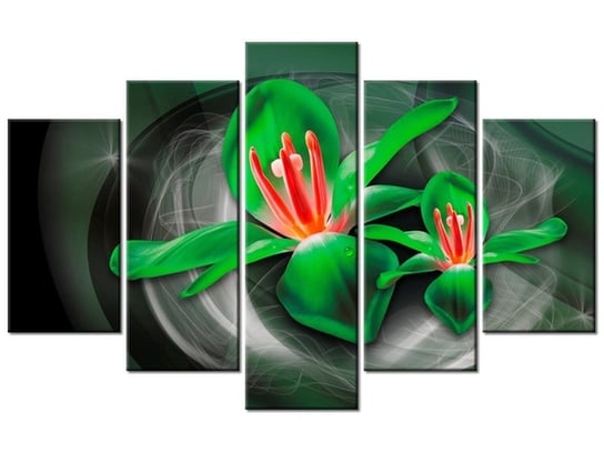 Obraz Zielone kosmiczne kwiaty - Jakub Banaś, 5 elementów, 100x63 cm Oobrazy