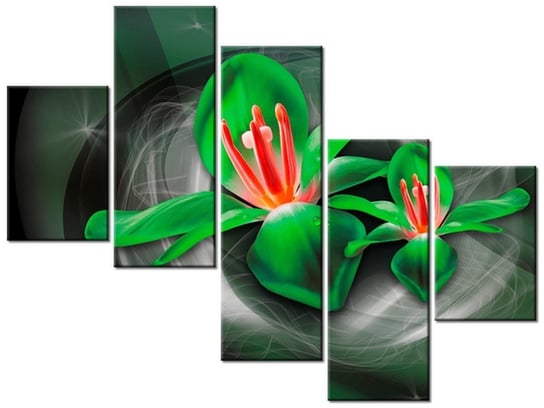 Obraz Zielone kosmiczne kwiaty - Jakub Banaś, 5 elementów, 100x75 cm Oobrazy