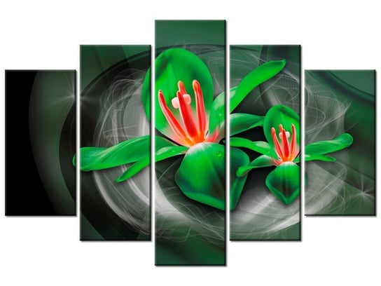 Obraz Zielone kosmiczne kwiaty - Jakub Banaś, 5 elementów, 150x100 cm Oobrazy