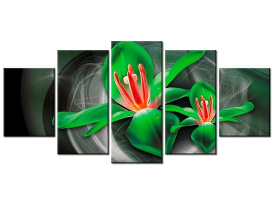 Obraz Zielone kosmiczne kwiaty - Jakub Banaś, 5 elementów, 150x70 cm Oobrazy
