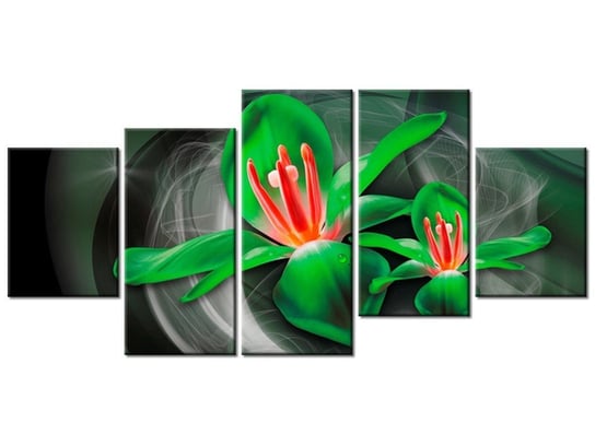 Obraz Zielone kosmiczne kwiaty - Jakub Banaś, 5 elementów, 150x70 cm Oobrazy