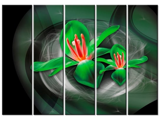 Obraz Zielone kosmiczne kwiaty - Jakub Banaś, 5 elementów, 225x160 cm Oobrazy