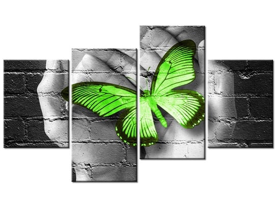 Obraz, Zielony motyl w dłoniach, 4 elementy, 120x70 cm Oobrazy
