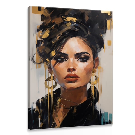 Obraz Złoty PORTRET Kobieca Twarz Styl Glamour Abstrakcja Do Salonu 50cm x 70cm Muralo