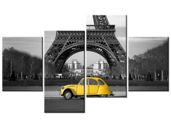Obraz Żółte autko, 4 elementy, 120x70 cm Oobrazy