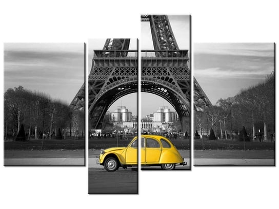 Obraz Żółte autko, 4 elementy, 130x85 cm Oobrazy