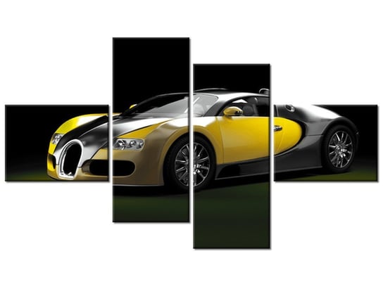 Obraz Żółte Bugatti Veyron, 4 elementy, 140x80 cm Oobrazy