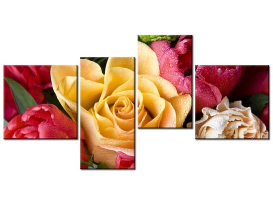 Obraz Zroszona róża, 4 elementy, 140x70 cm Oobrazy