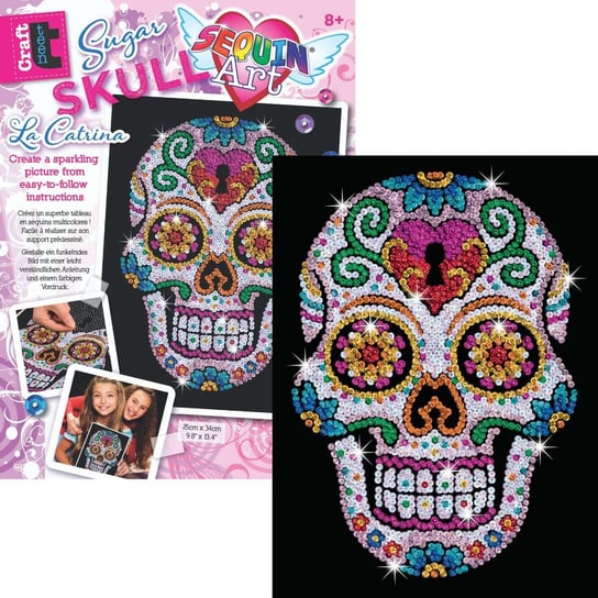 Obrazek z cekinów Kolorowa Czaszka Calavera Sugar Skull Zestaw kreatywny Sequin Art