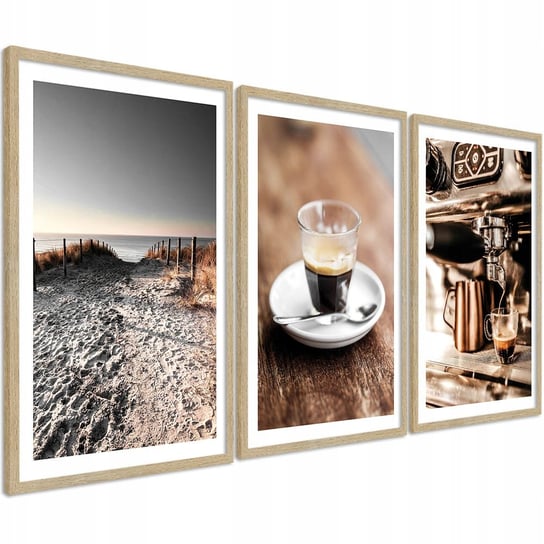 Obrazy do kuchni jadalni w ramie na ścianę tryptyk kawa zestaw 3 x 30x40 cm PosterPlanet
