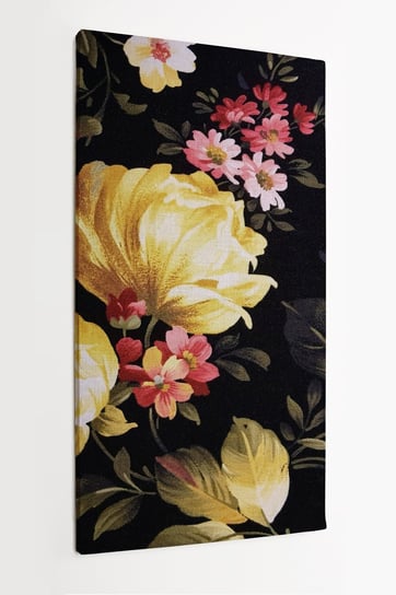 Obrazy na płótni HOMEPRINTe, żółte piwonie, różowe stokrotki, czarne tło, kwiaty, wiosenne kwiaty 50x100 cm HOMEPRINT