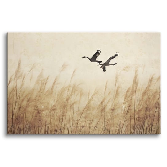 Obrazy na płótnie obraz na ścianę do salonu brązowe trawy ptaki 80x120cm Naklejkomania