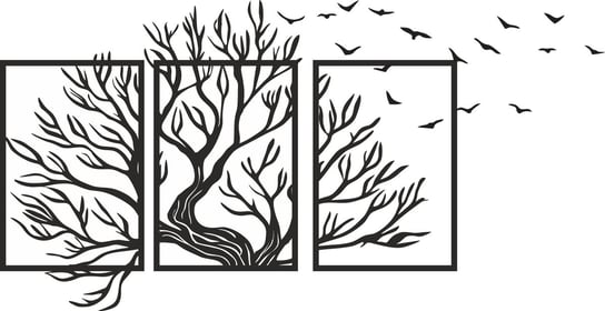 Obrazy Na Ścianę Panele Ażurowe Tryptyk Drzewo Ptaki Do Sypialni Xxl 87X143 Naklejkomania