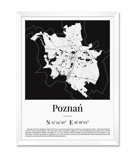 Obrazy plakaty na ścianę dekoracja do salonu mapa plan miasta Poznań Poznania biała rama 32x42 cm iWALL studio