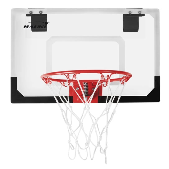 Obręcz do koszykówki z 3 piłkami 45,5x30,5 cm Biała wykonana z nylonu i tworzywa sztucznego Hauki