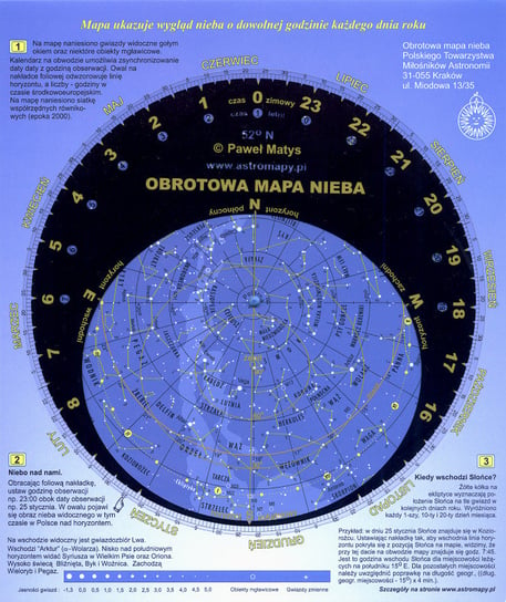 Obrotowa Mapa Nieba EMA-POL, kartonowa, foliowana, dobra i tania, zawiera pozycje planet EMA-POL