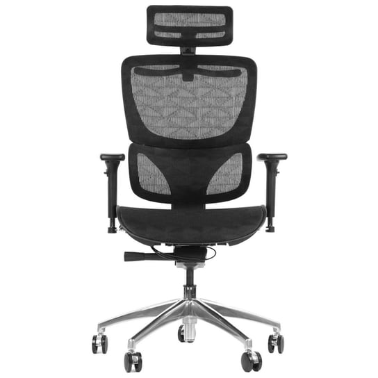 Obrotowe ergonomiczne krzesło biurowe ErgoNew S1A, czarny, siedzisko siatkowe, regulowane podłokietniki, oparcie i zagłówek, wysuw siedziska, podstawa aluminiowa Stema