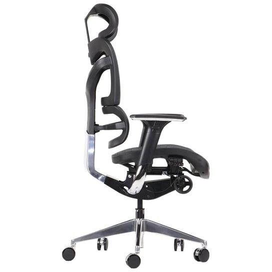 Obrotowe ergonomiczne krzesło biurowe ErgoNew S7, czarny, siedzisko siatkowe, regulowane podłokietniki, oparcie i zagłówek, wysuw siedziska, podstawa aluminiowa Stema