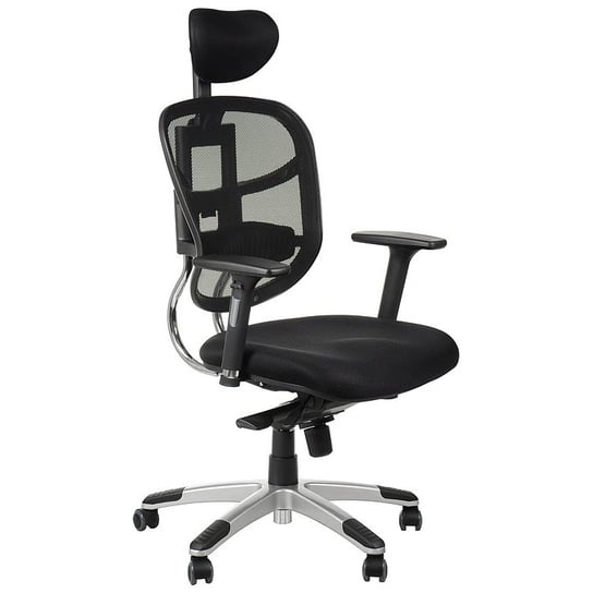 Obrotowe ergonomiczne krzesło biurowe HN-5018, czarny, wysuw siedziska, regulowane podłokietniki i zagłówek Stema