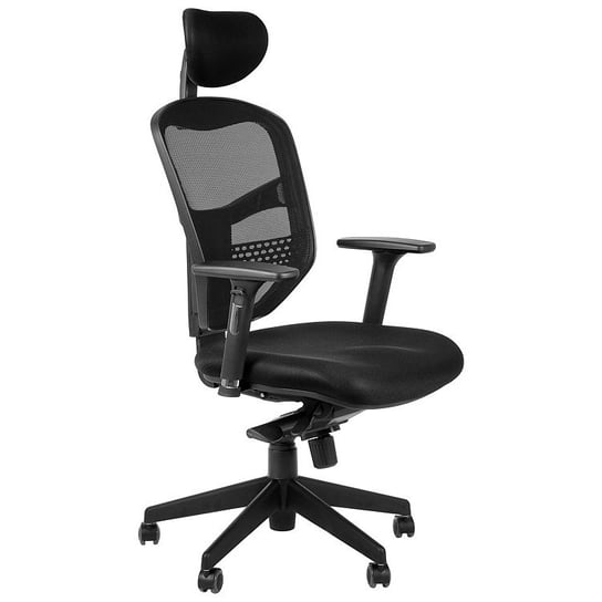 Obrotowe ergonomiczne krzesło biurowe HN-5038, czarny, wysuw siedziska, regulowane podłokietniki i zagłówek Stema