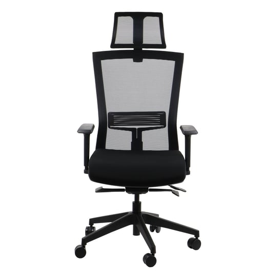 Obrotowe ergonomiczne krzesło biurowe HOPE, czarny, synchroniczny mechanizm samoważący, regulowane podłokietniki i zagłówek Stema