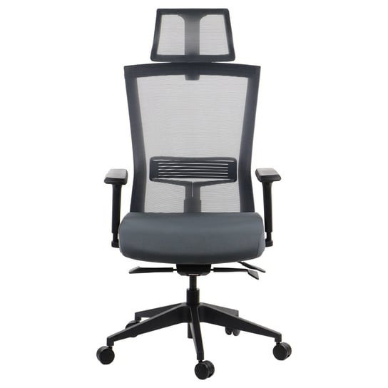 Obrotowe ergonomiczne krzesło biurowe HOPE, szary, synchroniczny mechanizm samoważący, regulowane podłokietniki i zagłówek Stema