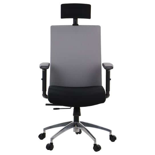 Obrotowe ergonomiczne krzesło biurowe RIVERTON F/H/AL, czarny/szary, mechanizm synchro, podstawa aluminiowa, regulowane podłokietniki i zagłówek Stema