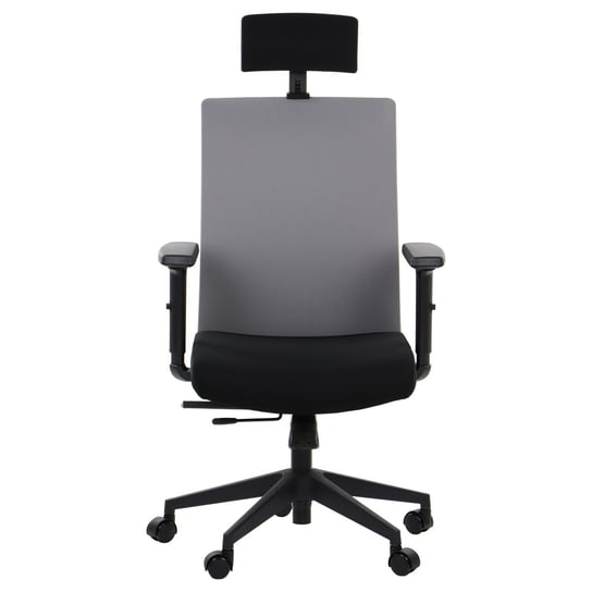 Obrotowe ergonomiczne krzesło biurowe RIVERTON F/H, czarny/szary, wysuw siedziska, mechanizm synchro, regulowane podłokietniki i zagłówek Stema